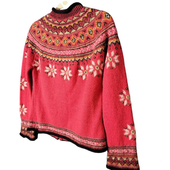 Planet Earth Sweaters Pink Nordic Fair Isle Llama Cardigan Sweater Jacket Small - Picture 5 of 10